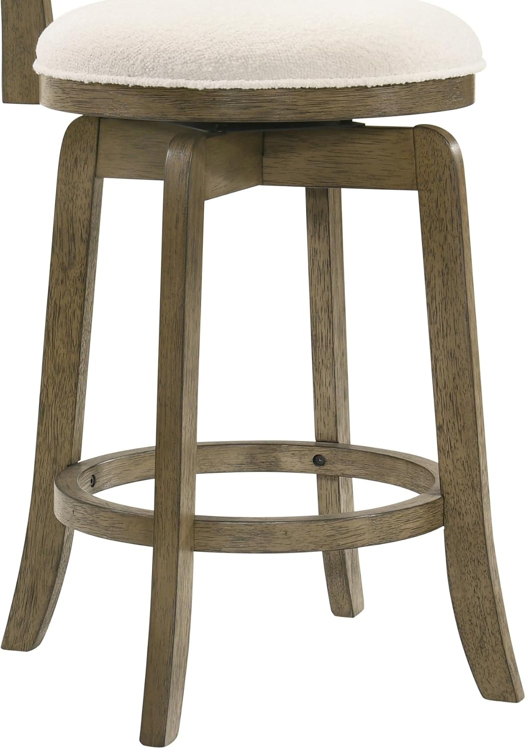 image:imageMelindra Modern Farmhouse Swivel Wood Counter Height Kitchen Bar Stool in Putty Brown Finish with White Boucle Fabric Upholstered SeatWhitePutty Brown