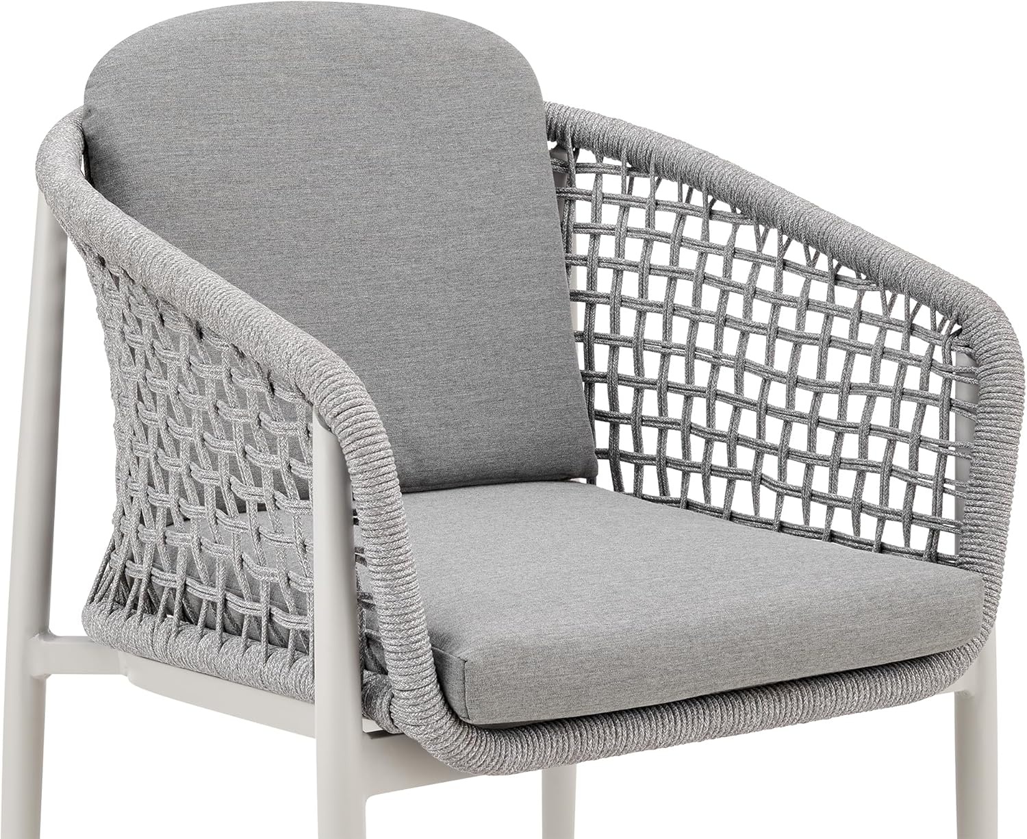 image:imageRhodes Outdoor Patio Dining Chair in Aluminum with Light Gray Rope and Cushions Set of 2