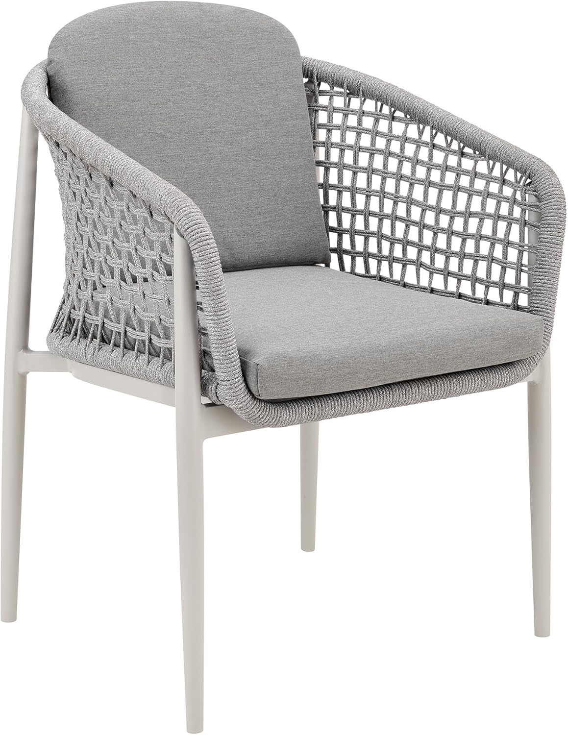 image:imageRhodes Outdoor Patio Dining Chair in Aluminum with Light Gray Rope and Cushions Set of 2