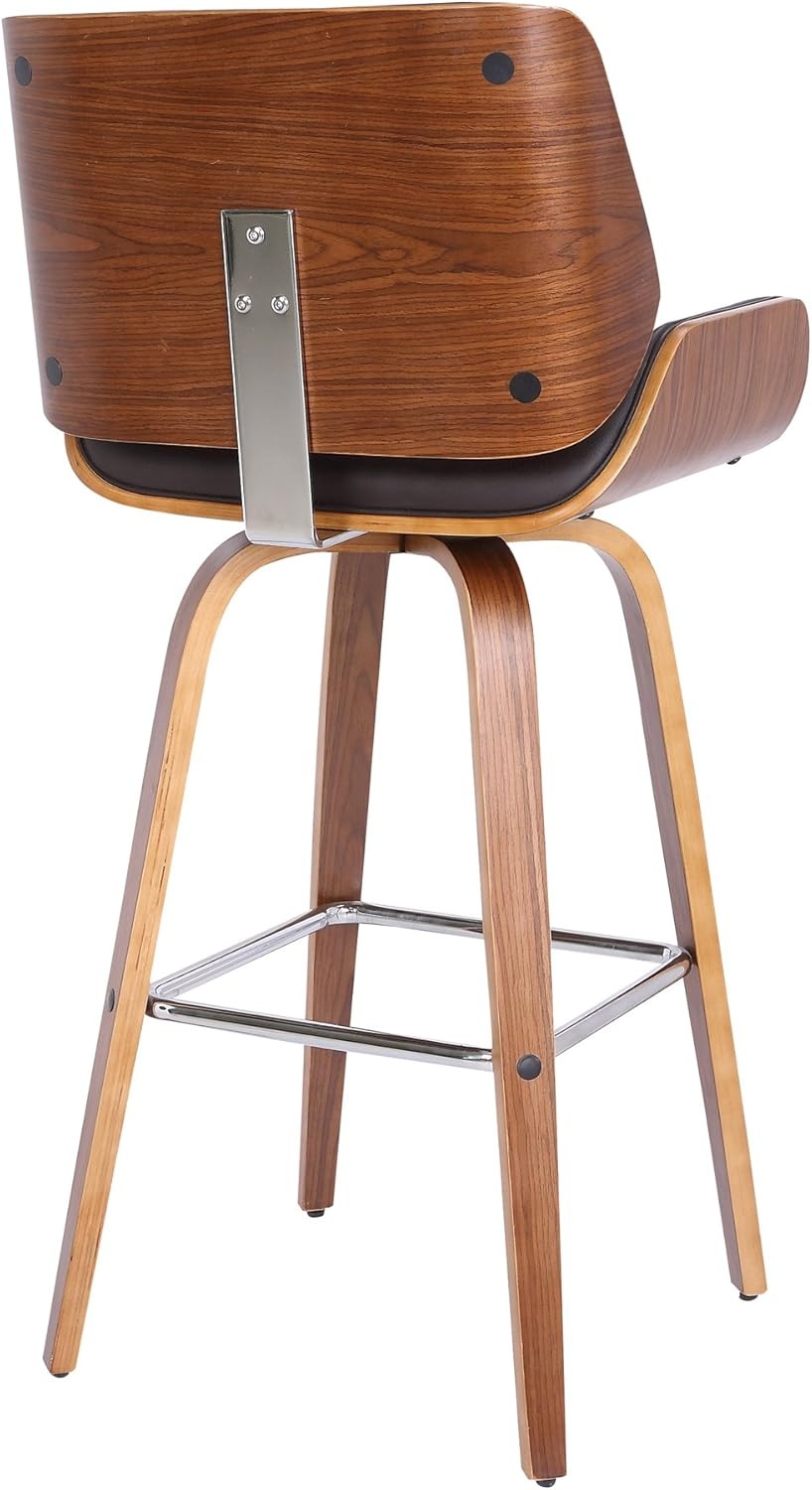image:imageTyler Modern Swivel Bar Stool with White Wash Finished Wood and Vintage Brown Upholstery Set of 2BrownWalnut