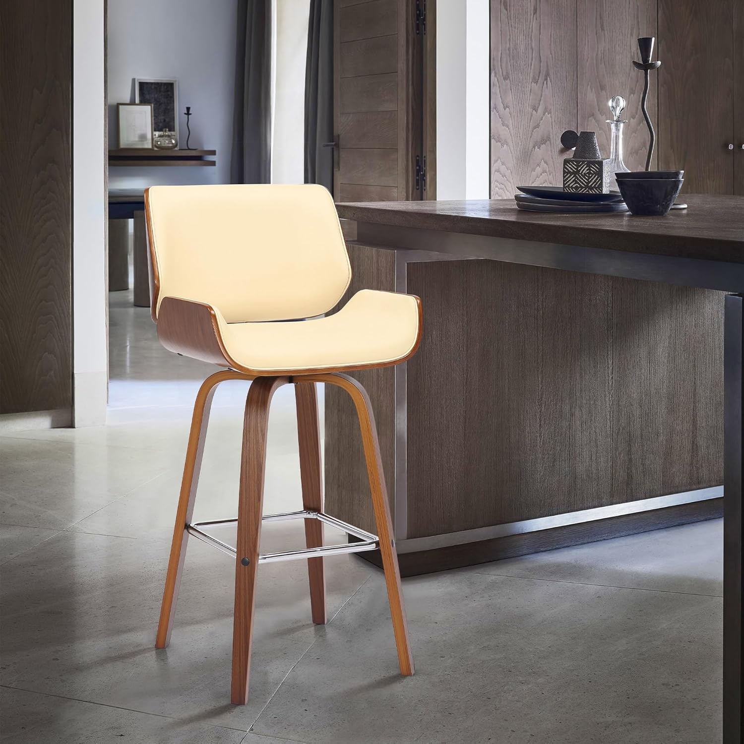 image:imageTyler Modern Swivel Bar Stool with White Wash Finished Wood and Vintage Brown Upholstery Set of 2CreamWalnut