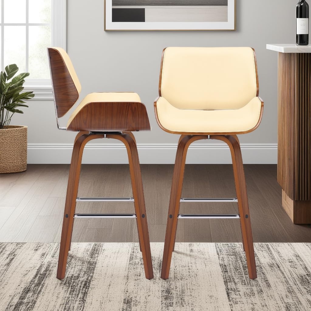 image:imageTyler Modern Swivel Bar Stool with White Wash Finished Wood and Vintage Brown Upholstery Set of 2CreamWalnut