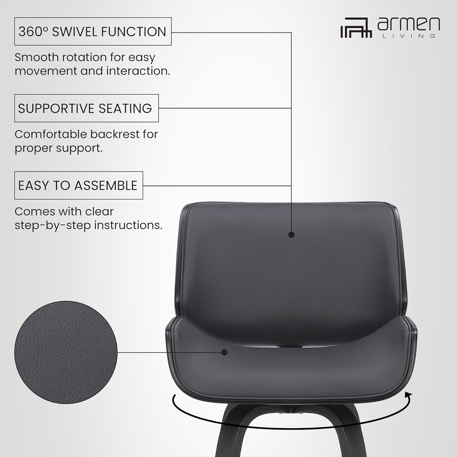 image:imageTyler Modern Swivel Bar Stool with White Wash Finished Wood and Vintage Brown Upholstery Set of 2GrayBlack