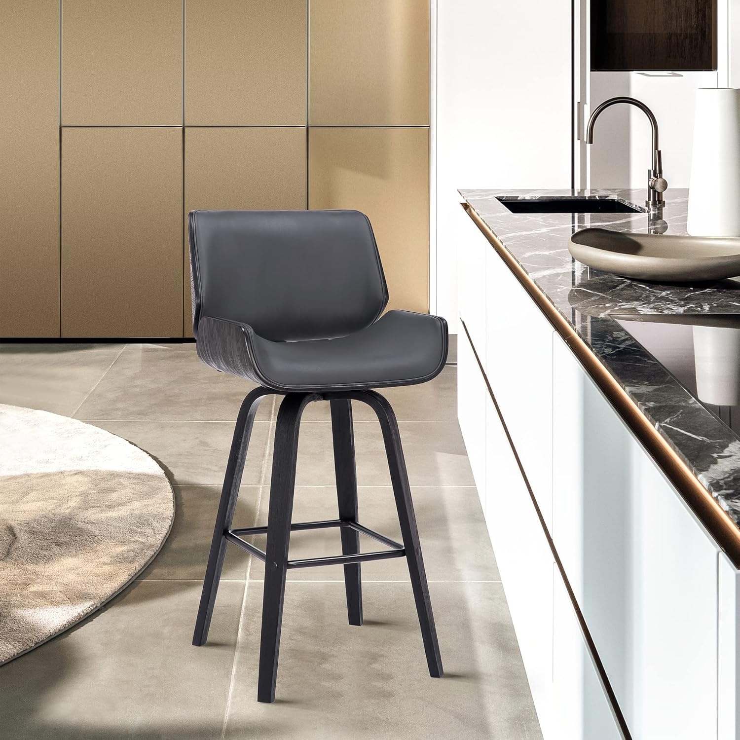image:imageTyler Modern Swivel Bar Stool with White Wash Finished Wood and Vintage Brown Upholstery Set of 2GrayBlack
