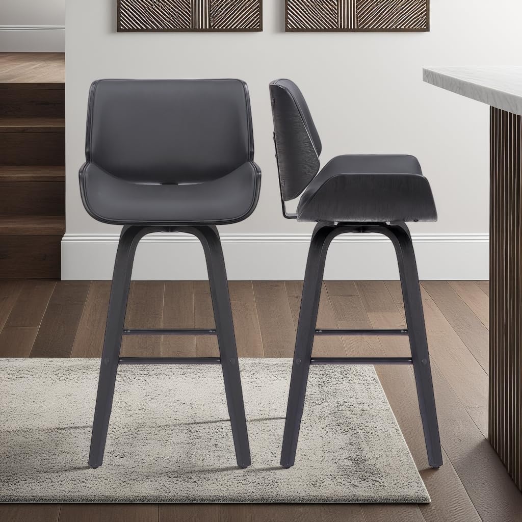 image:imageTyler Modern Swivel Bar Stool with White Wash Finished Wood and Vintage Brown Upholstery Set of 2GrayBlack