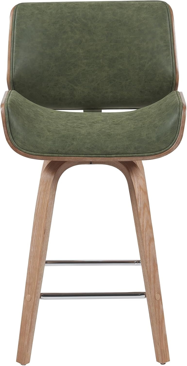 image:imageTyler Modern Swivel Bar Stool with White Wash Finished Wood and Vintage Brown Upholstery Set of 2Vintage GreenNatural