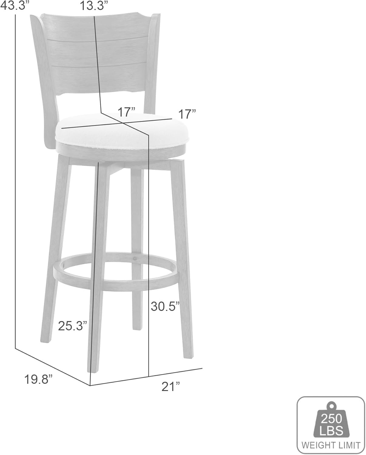 image:imageWinsley Coastal Modern Swivel Wood Bar Height Kitchen Bar Stool in Amber Glow Finish with White Boucle Fabric Upholstered Seat Set of 3