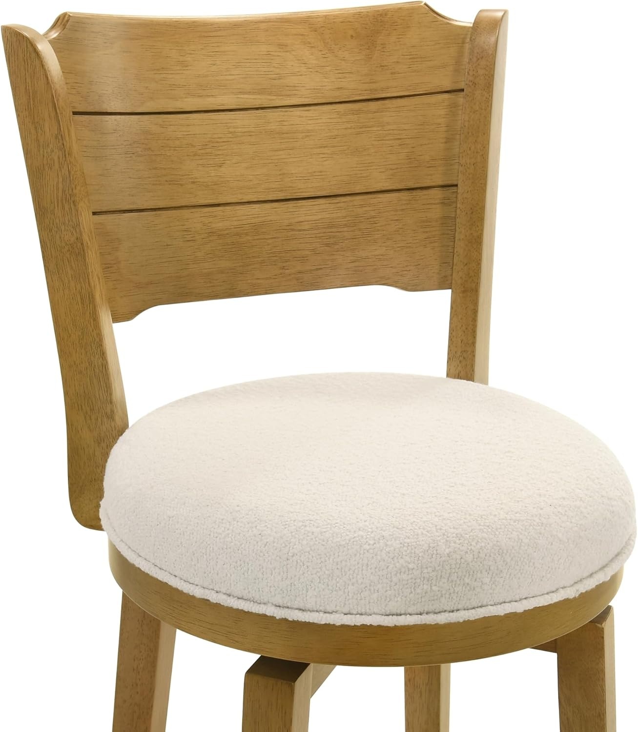 image:imageWinsley Coastal Modern Swivel Wood Bar Height Kitchen Bar Stool in Amber Glow Finish with White Boucle Fabric Upholstered Seat Set of 3
