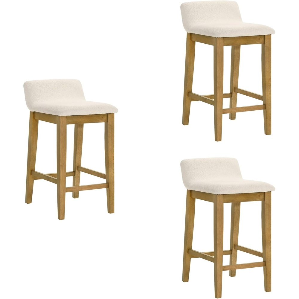 image:imageAnnikah Modern Transitional Wood Bar Height Kitchen Bar Stool in Amber Glow Finish with White Boucle Fabric Upholstered SeatWhiteAmber Glow