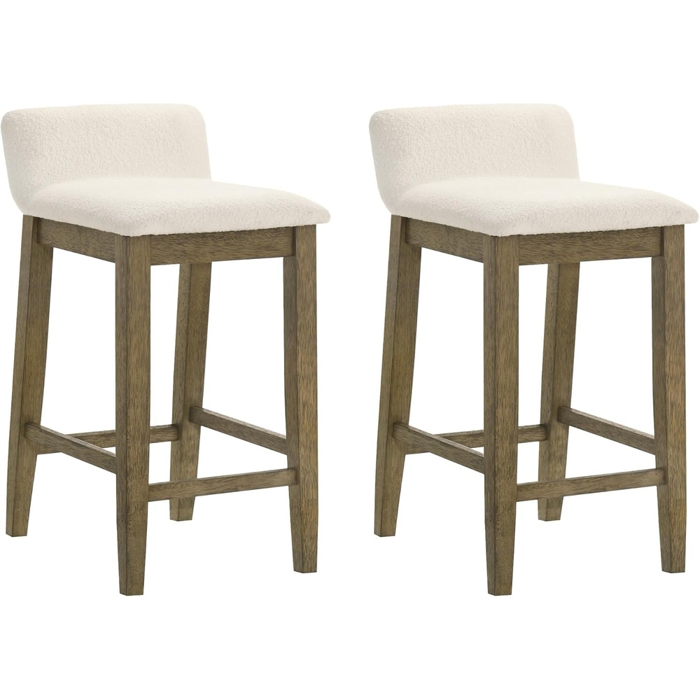image:imageAnnikah Modern Transitional Wood Bar Height Kitchen Bar Stool in Amber Glow Finish with White Boucle Fabric Upholstered SeatWhitePutty Brown