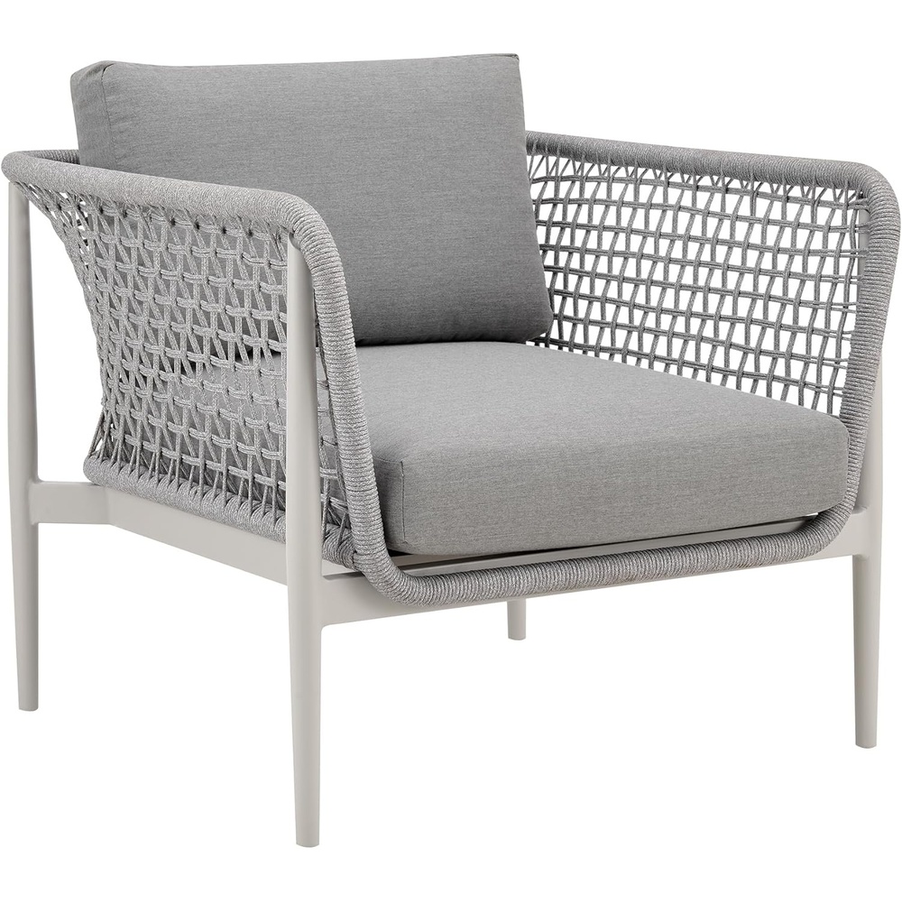 image:imageArmen Living Rhodes Outdoor Patio Armchair in Aluminum with Light Gray Rope and Cushions