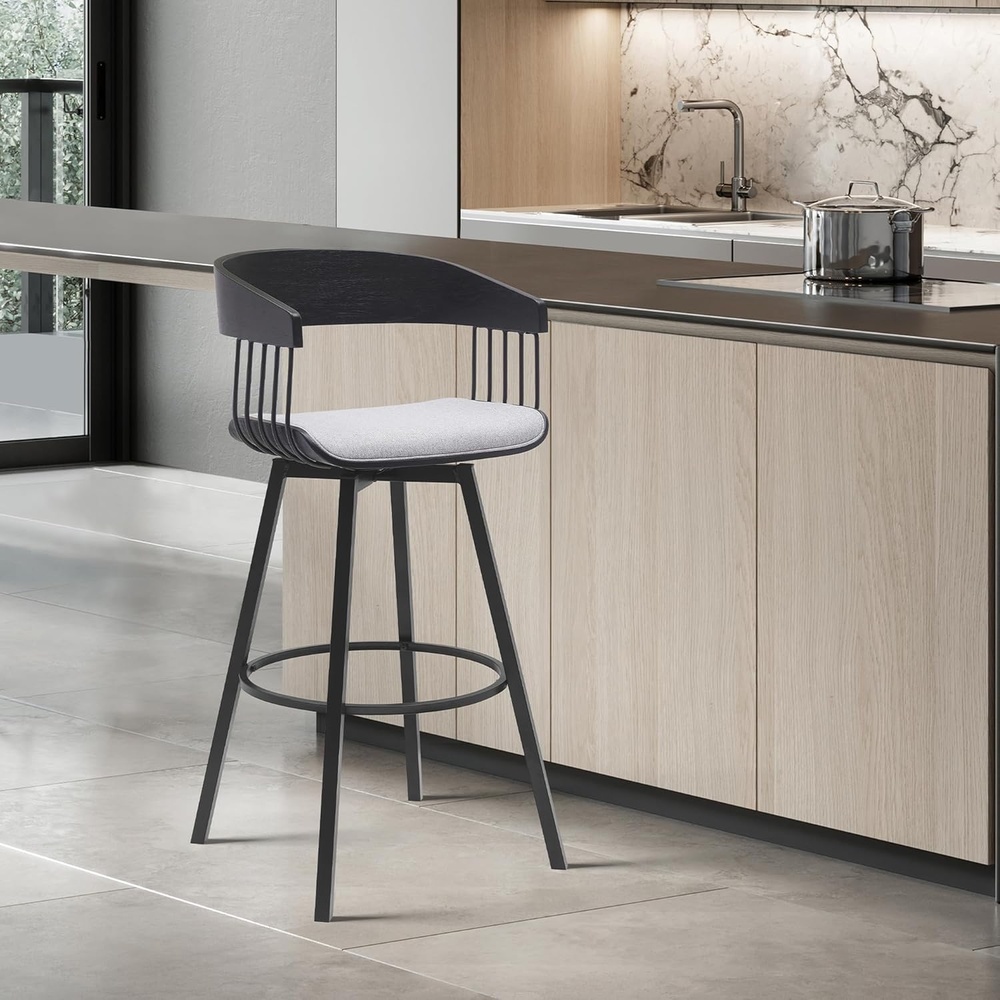 image:imageAthena 31 Swivel Walnut Wood Bar Stool in Cream Faux Leather with Black Metal Set of 3Grey