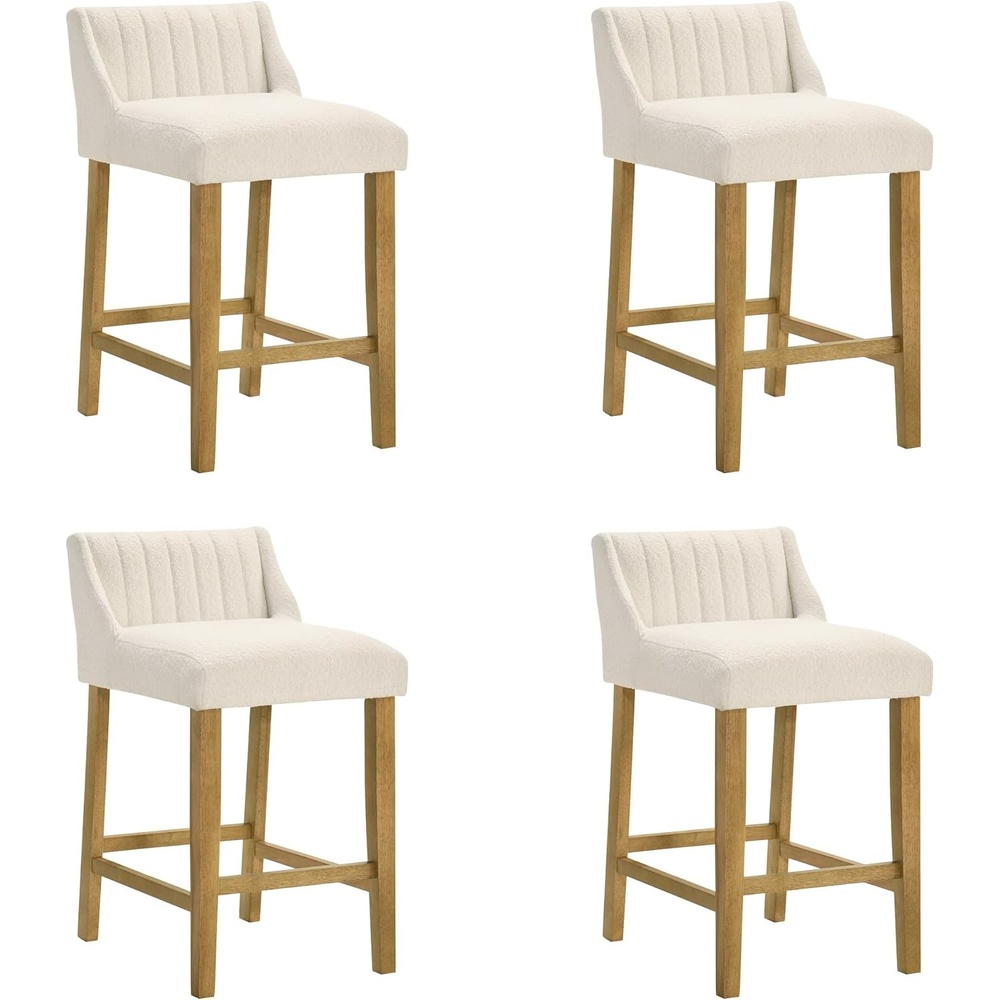 image:imageFauna Modern Transitional Wood Counter Height Kitchen Bar Stool in Amber Glow Finish with White Boucle Fabric Upholstered SeatWhiteAmber Glow