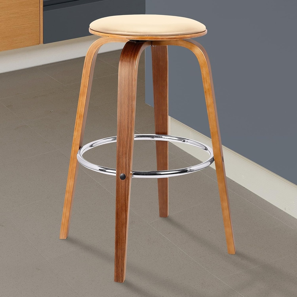 image:imageHarbor 30 Bar Height Backless Swivel Gray Faux Leather and Black Wood MidCentury Modern Bar Stool  Set of 2Cream