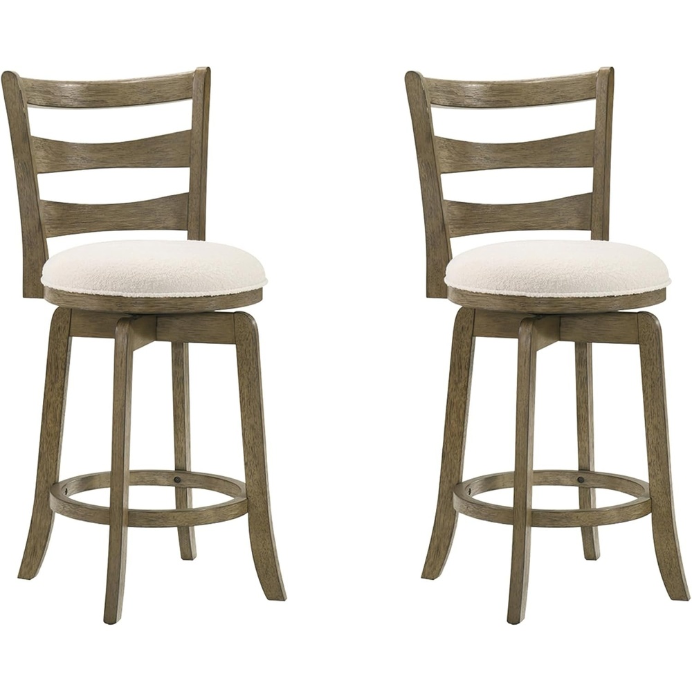 image:imageMelindra Modern Farmhouse Swivel Wood Counter Height Kitchen Bar Stool in Putty Brown Finish with White Boucle Fabric Upholstered SeatWhitePutty Brown