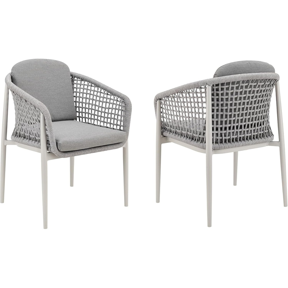 image:imageRhodes Outdoor Patio Dining Chair in Aluminum with Light Gray Rope and Cushions Set of 2