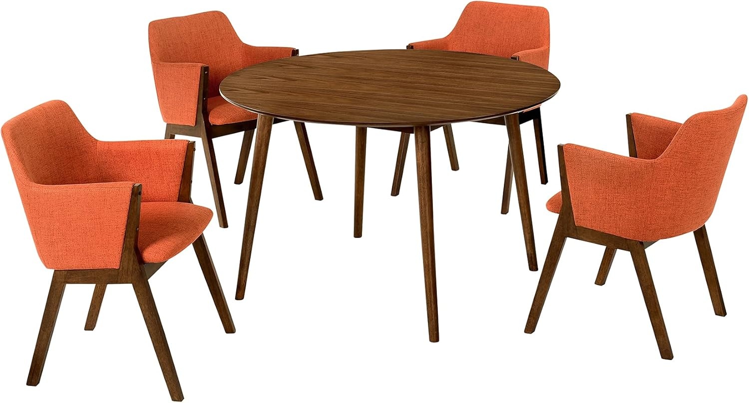 image:imageArmen Living Arcadia and Renzo 48 Round Orange and Walnut Wood 5 Piece Dining Set