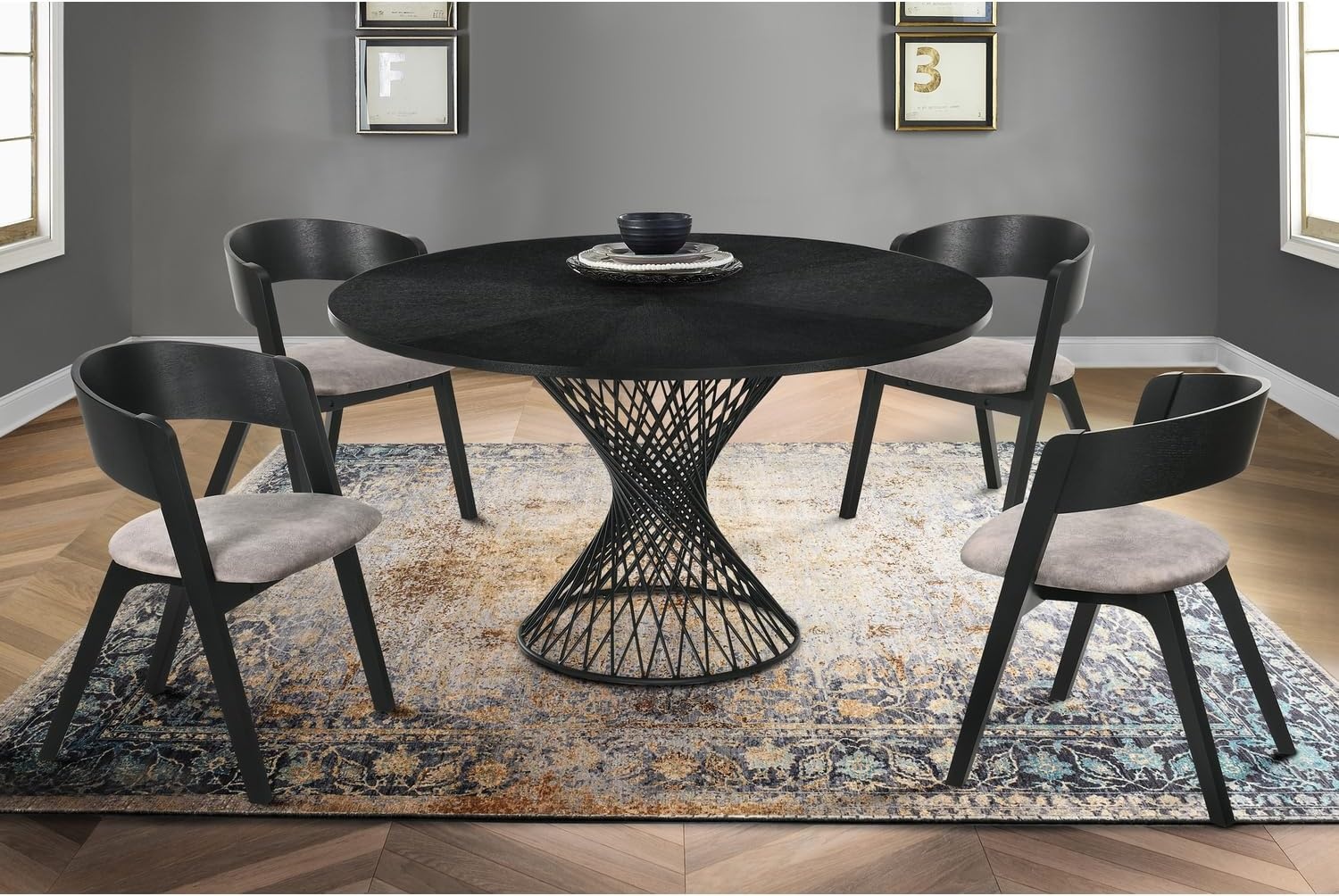 image:imageArmen Living Cirque Jackie 5Piece Wood Dining Table amp Chair Set in WalnutGrayBlack