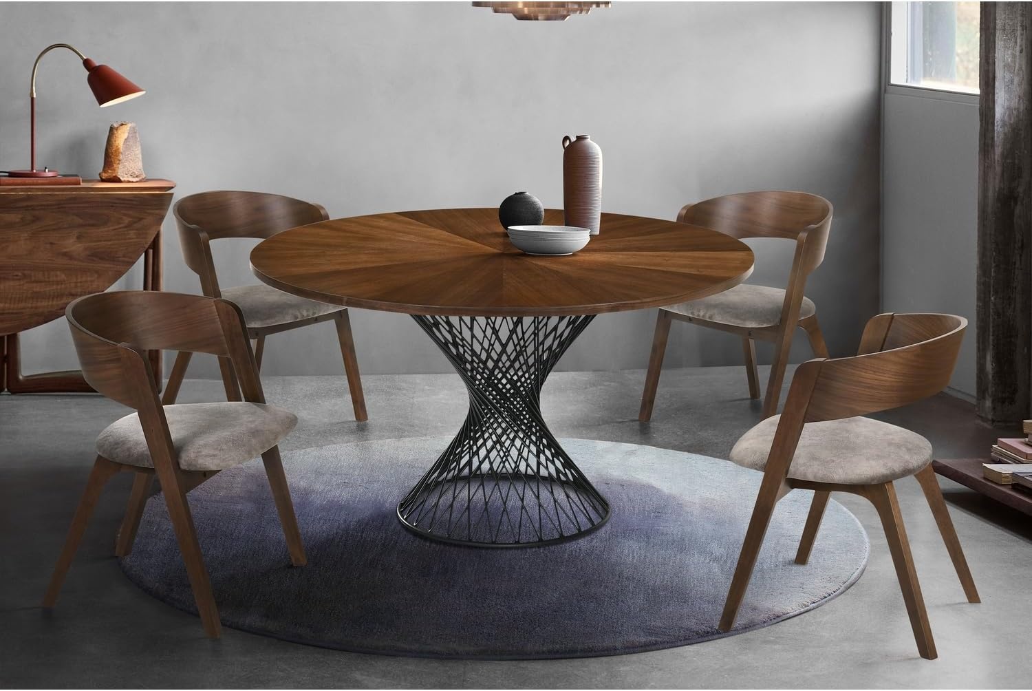 image:imageArmen Living Cirque Jackie 5Piece Wood Dining Table amp Chair Set in WalnutGrayBrown