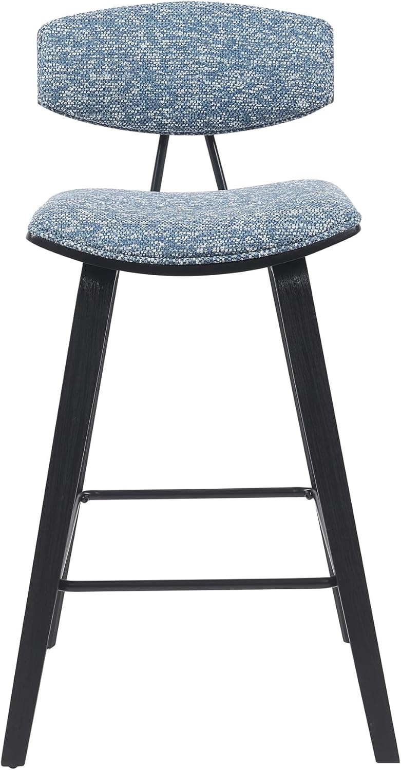 image:imageFox Modern Counter Height Bar Stool with Speckled Blue Upholstered Seat and Black Brushed Wood Frame Set of 2Blue FabricBlack