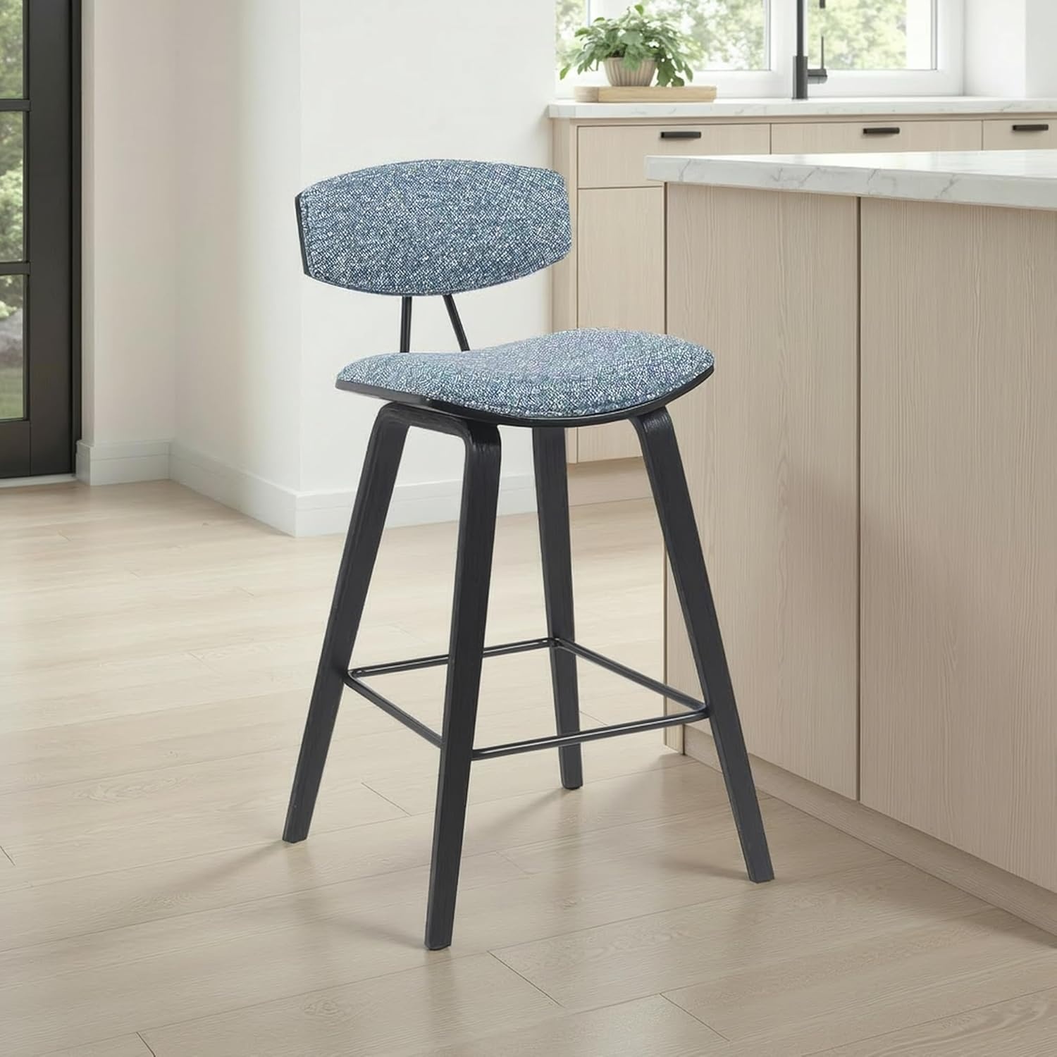 image:imageFox Modern Counter Height Bar Stool with Speckled Blue Upholstered Seat and Black Brushed Wood Frame Set of 2Blue FabricBlack