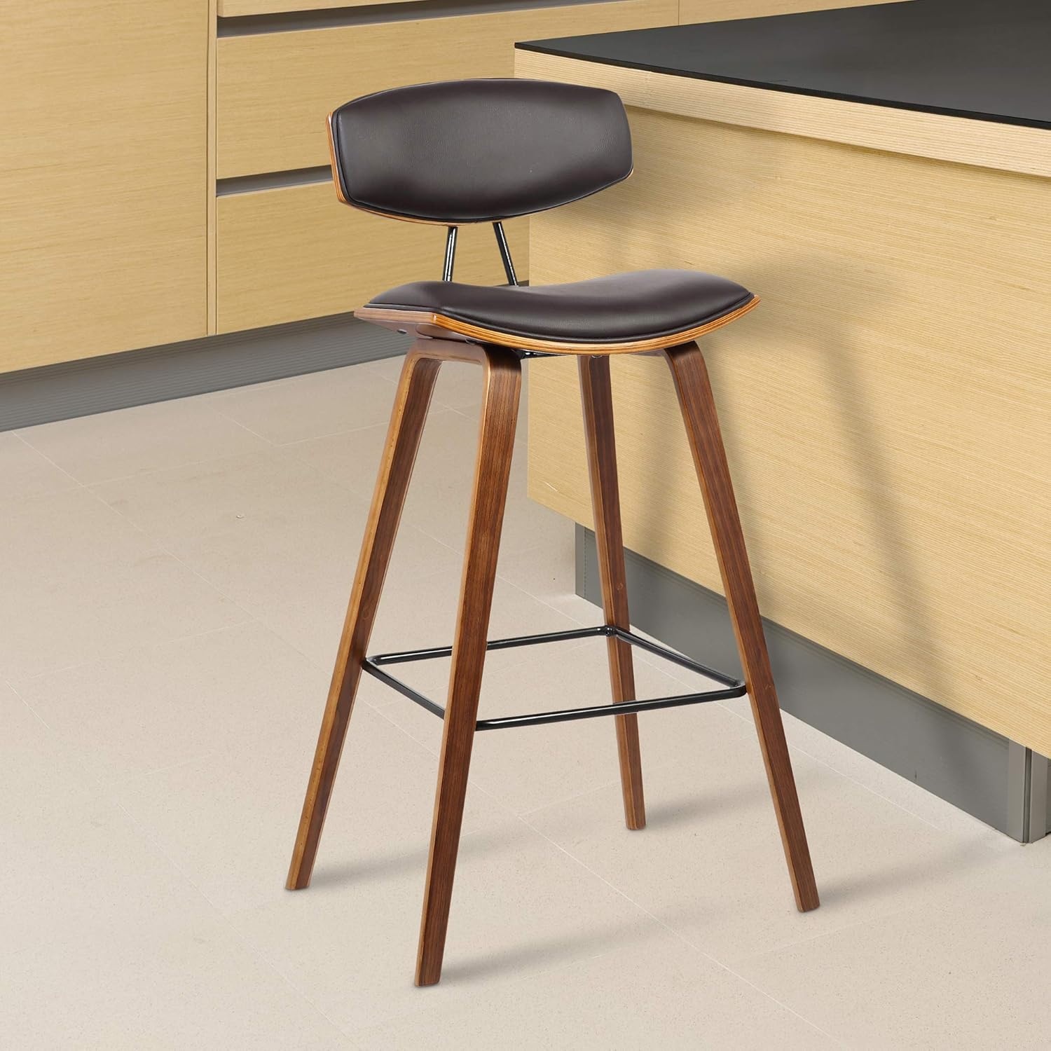 image:imageFox Modern Counter Height Bar Stool with Speckled Blue Upholstered Seat and Black Brushed Wood Frame Set of 2Brown Faux LeatherWalnut