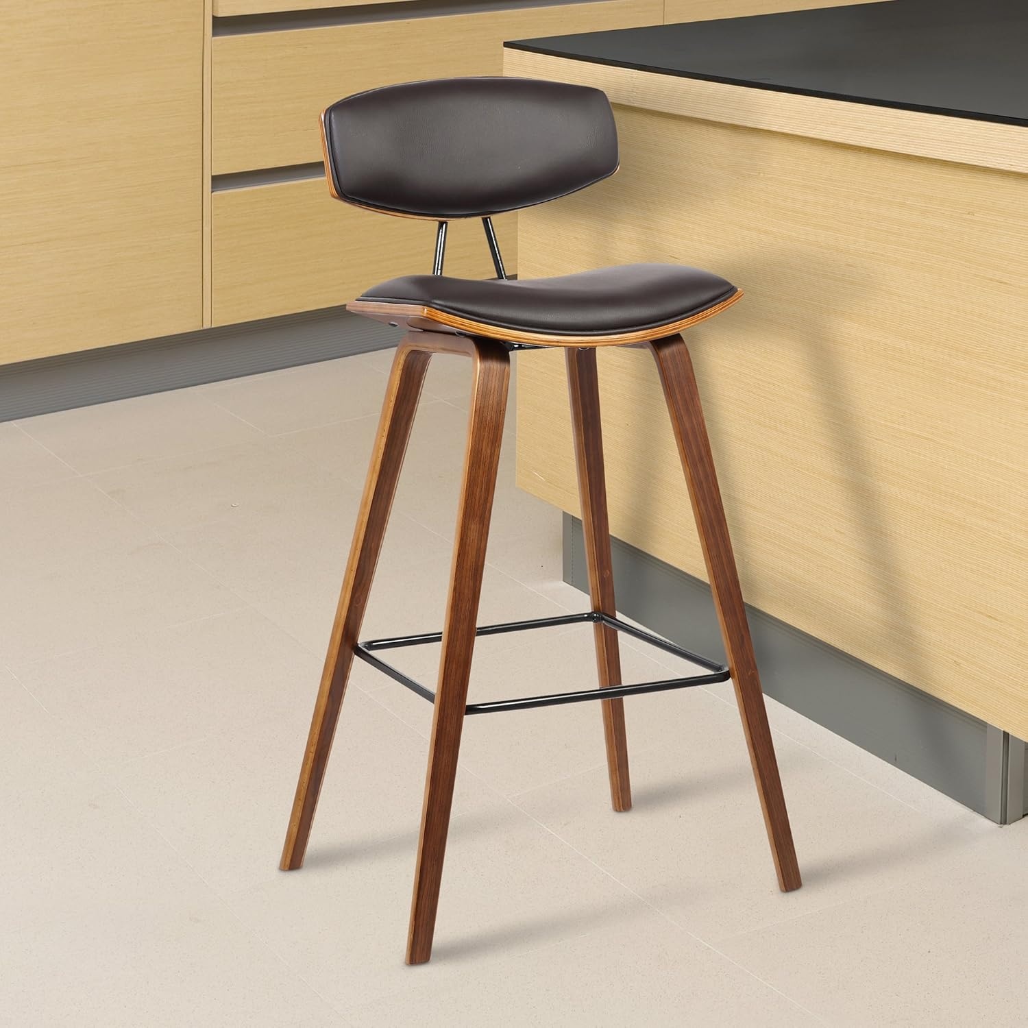 image:imageFox Modern Counter Height Bar Stool with Speckled Blue Upholstered Seat and Black Brushed Wood Frame Set of 2Brown Faux LeatherWalnut