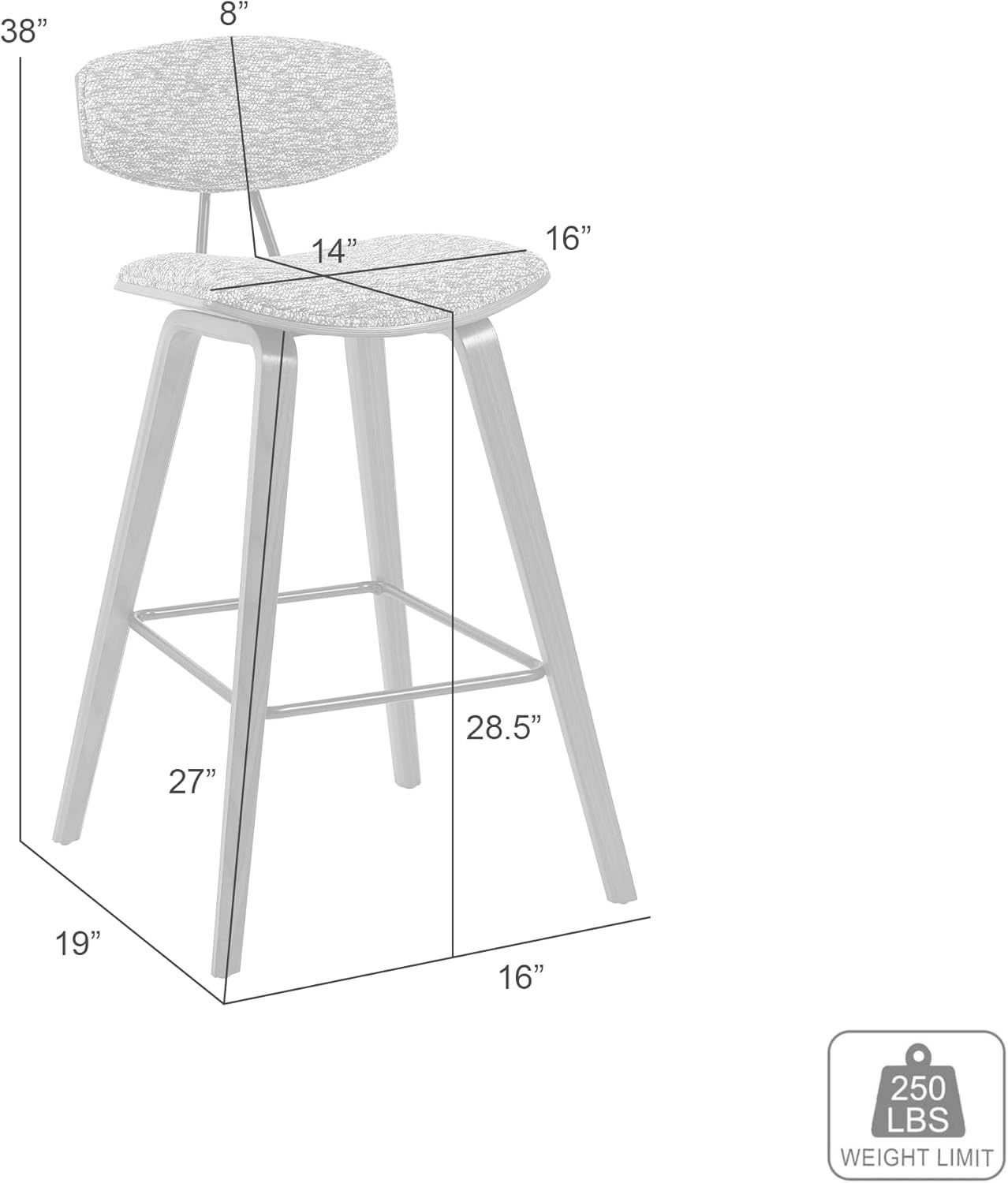 image:imageFox Modern Counter Height Bar Stool with Speckled Blue Upholstered Seat and Black Brushed Wood Frame Set of 2Gray FabricOak