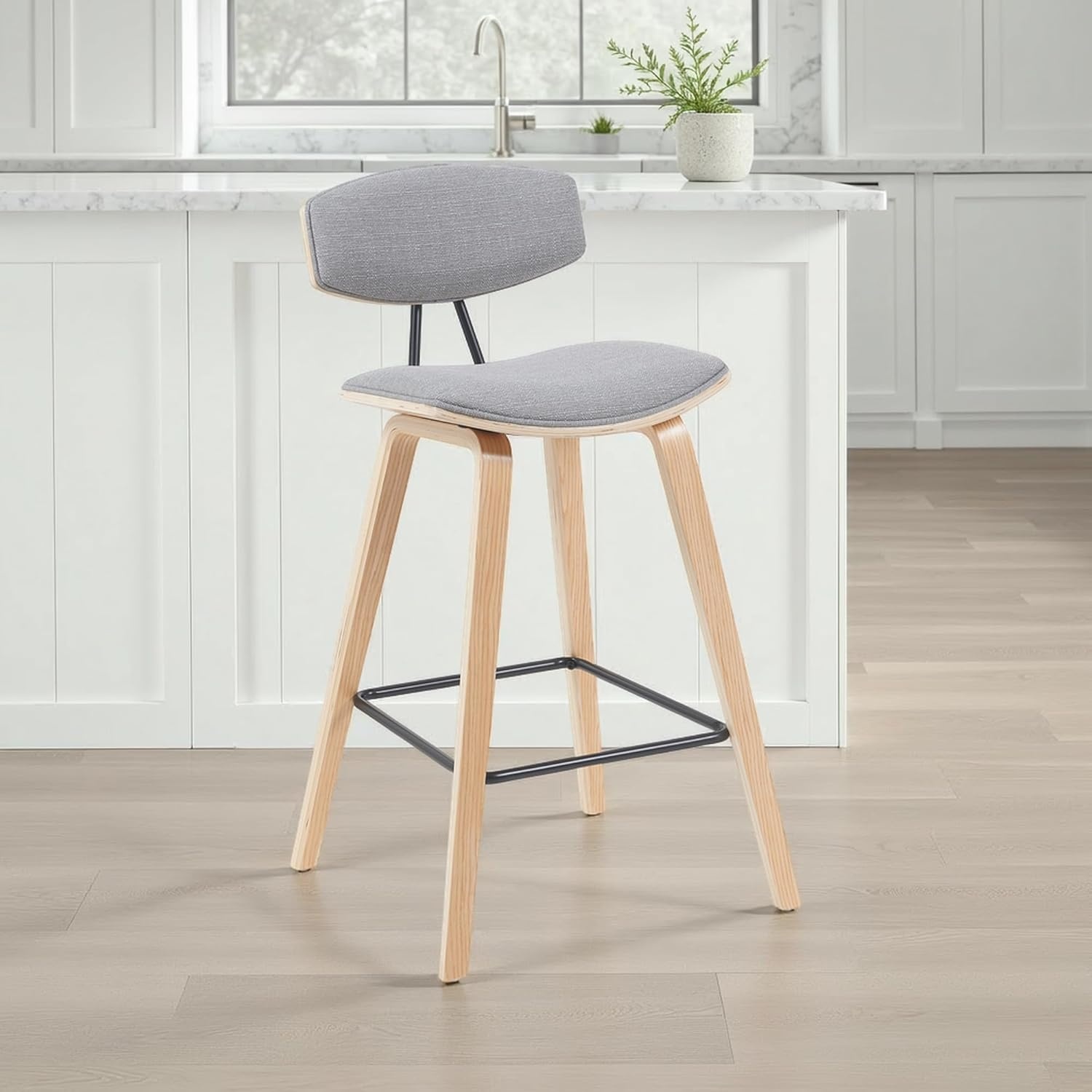 image:imageFox Modern Counter Height Bar Stool with Speckled Blue Upholstered Seat and Black Brushed Wood Frame Set of 2Gray FabricOak