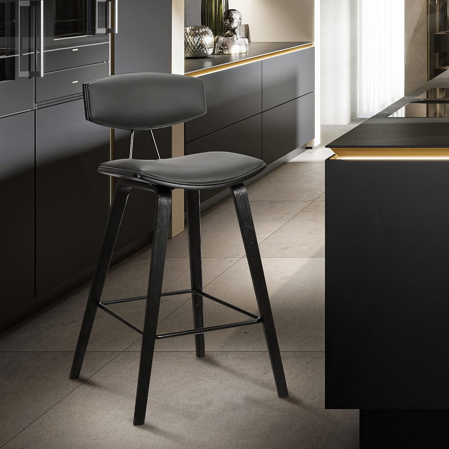 image:imageFox Modern Counter Height Bar Stool with Speckled Blue Upholstered Seat and Black Brushed Wood Frame Set of 2Gray Faux LeatherBlack