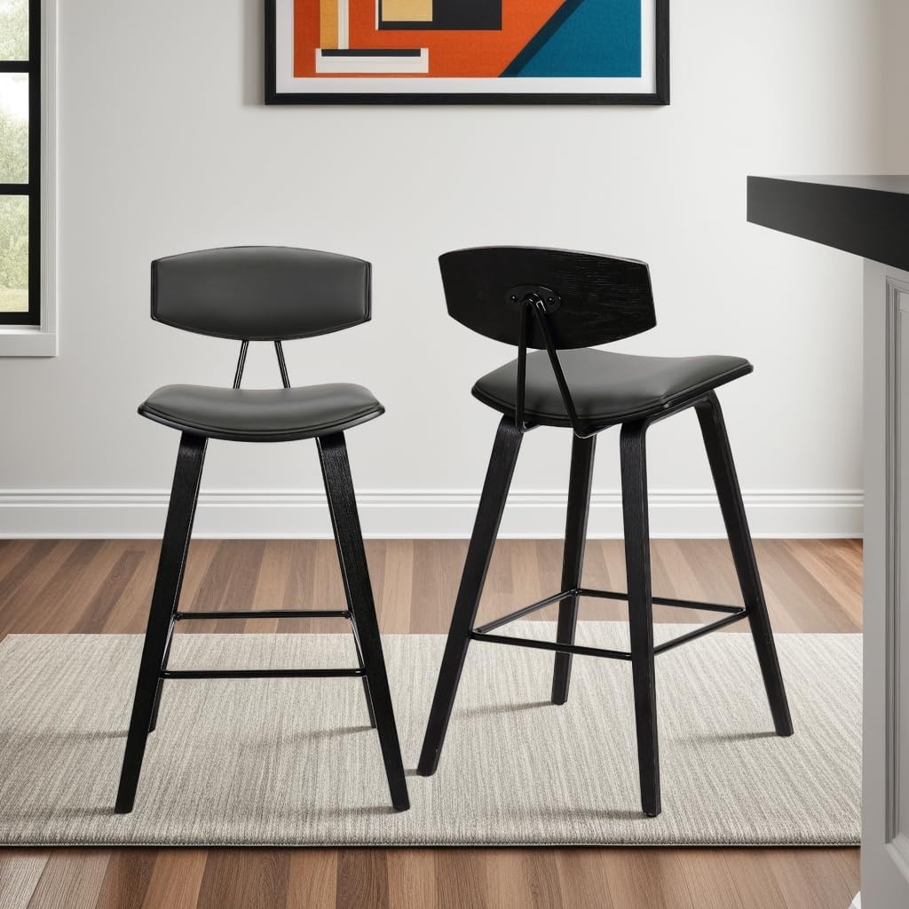 image:imageFox Modern Counter Height Bar Stool with Speckled Blue Upholstered Seat and Black Brushed Wood Frame Set of 2Gray Faux LeatherBlack