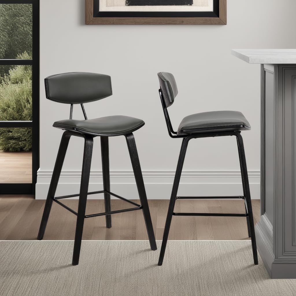 image:imageFox Modern Counter Height Bar Stool with Speckled Blue Upholstered Seat and Black Brushed Wood Frame Set of 2Gray Faux LeatherBlack