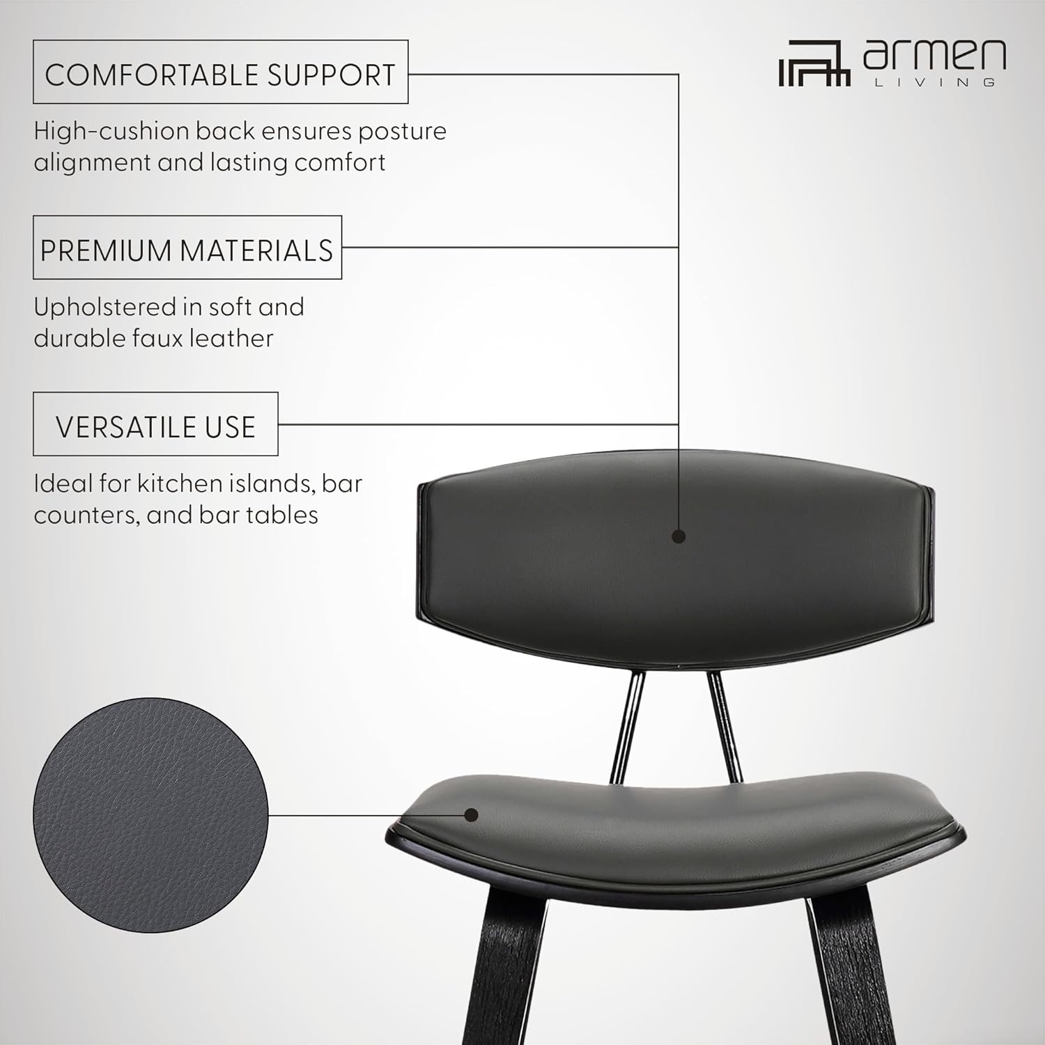 image:imageFox Modern Counter Height Bar Stool with Speckled Blue Upholstered Seat and Black Brushed Wood Frame Set of 2Gray Faux LeatherBlack
