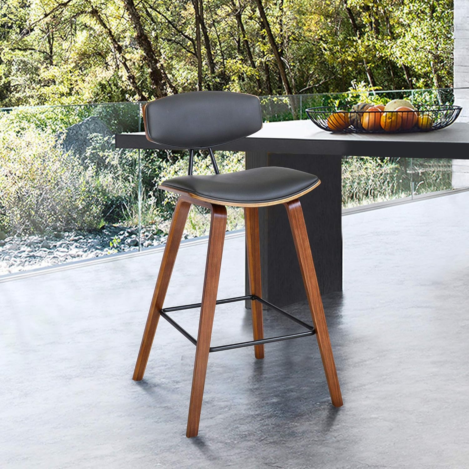 image:imageFox Modern Counter Height Bar Stool with Speckled Blue Upholstered Seat and Black Brushed Wood Frame Set of 2Gray Faux LeatherWalnut