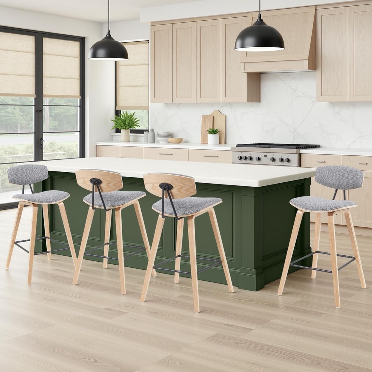 image:imageFox Modern Counter Height Bar Stool with Speckled Blue Upholstered Seat and Black Brushed Wood Frame Set of 2Grey FabricOak