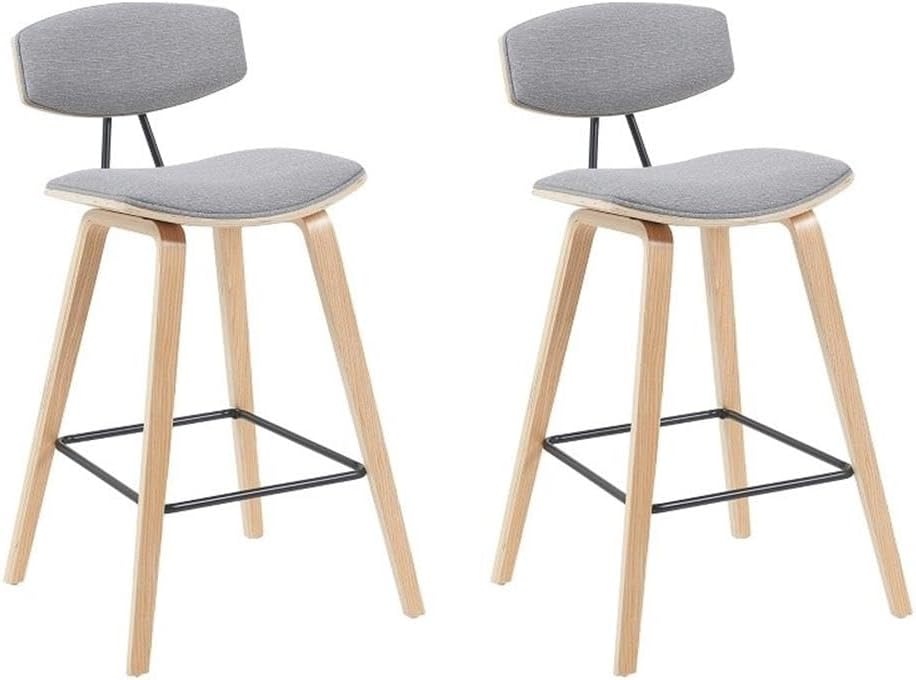 image:imageFox Modern Counter Height Bar Stool with Speckled Blue Upholstered Seat and Black Brushed Wood Frame Set of 2Grey FabricOak