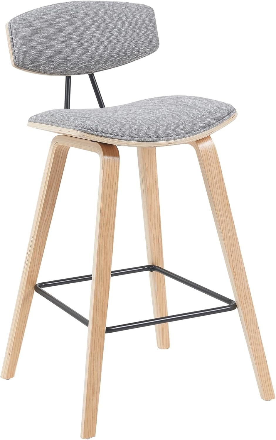 image:imageFox Modern Counter Height Bar Stool with Speckled Blue Upholstered Seat and Black Brushed Wood Frame Set of 2Grey FabricOak