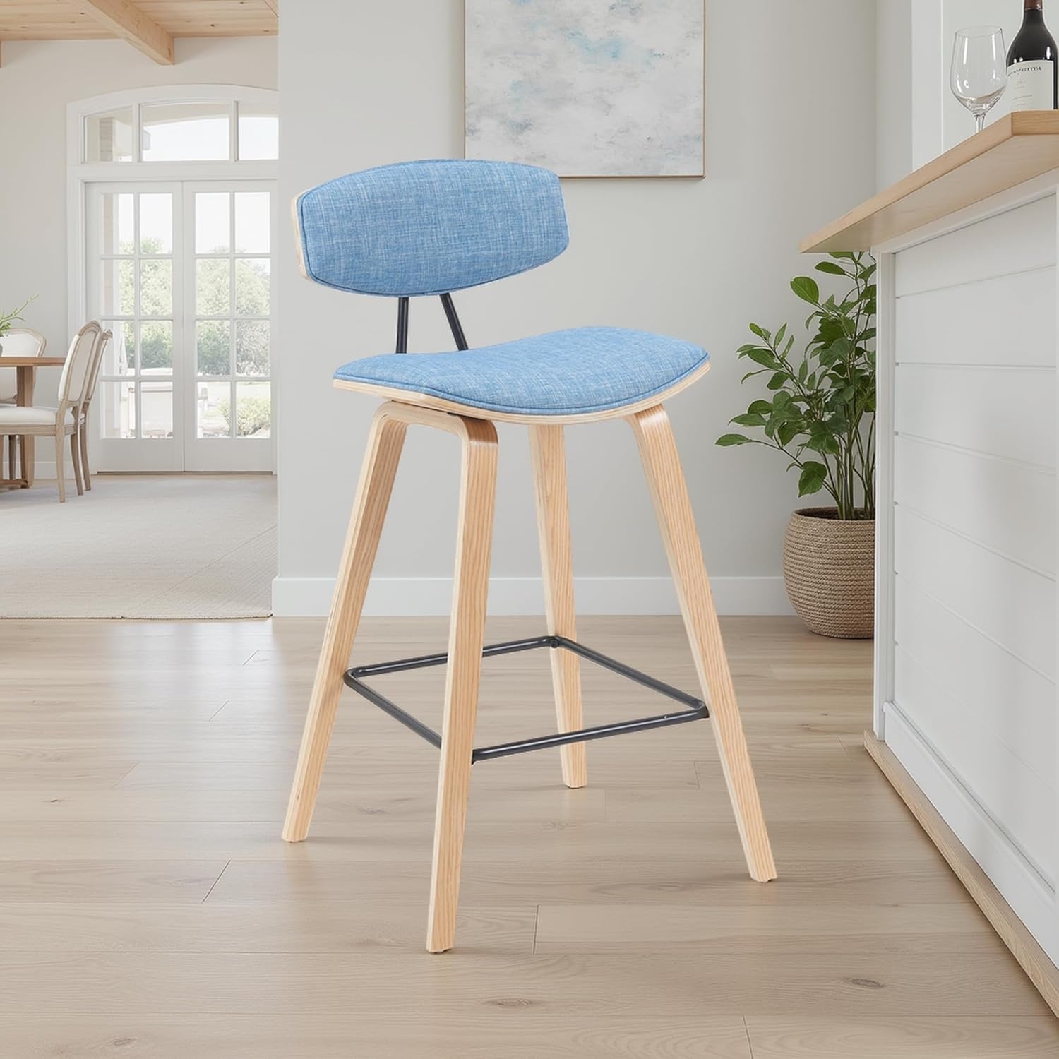 image:imageFox Modern Counter Height Bar Stool with Speckled Blue Upholstered Seat and Black Brushed Wood Frame Set of 2Light Blue FabricOak