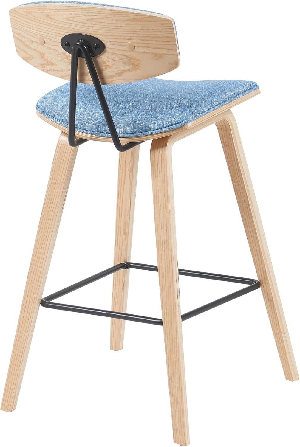 image:imageFox Modern Counter Height Bar Stool with Speckled Blue Upholstered Seat and Black Brushed Wood Frame Set of 2Light Blue FabricOak