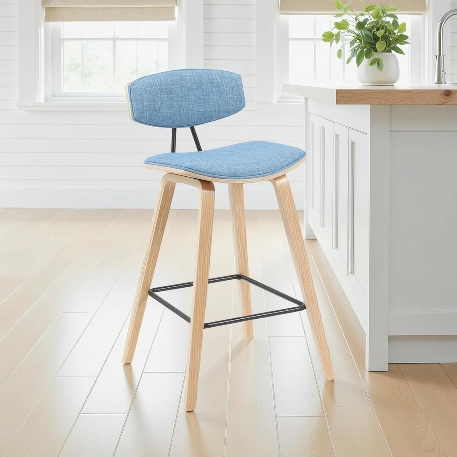 image:imageFox Modern Counter Height Bar Stool with Speckled Blue Upholstered Seat and Black Brushed Wood Frame Set of 2Light Blue FabricOak