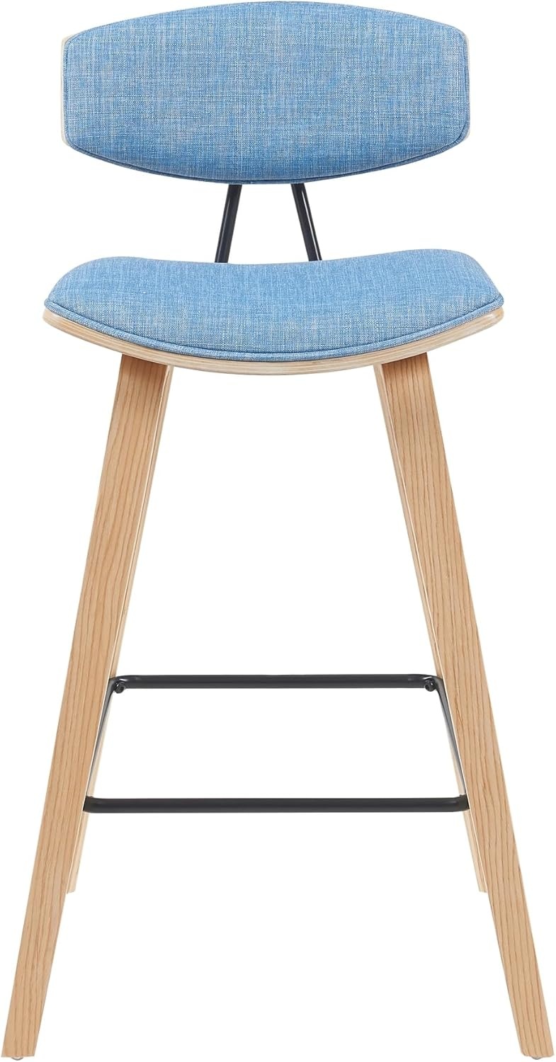 image:imageFox Modern Counter Height Bar Stool with Speckled Blue Upholstered Seat and Black Brushed Wood Frame Set of 2Light Blue FabricOak