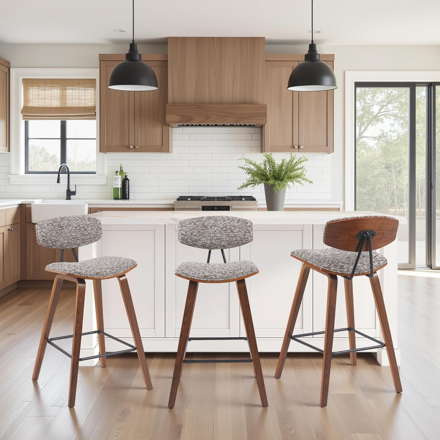 image:imageFox Modern Counter Height Bar Stool with Speckled Blue Upholstered Seat and Black Brushed Wood Frame Set of 2Speckled Brown FabricWalnut