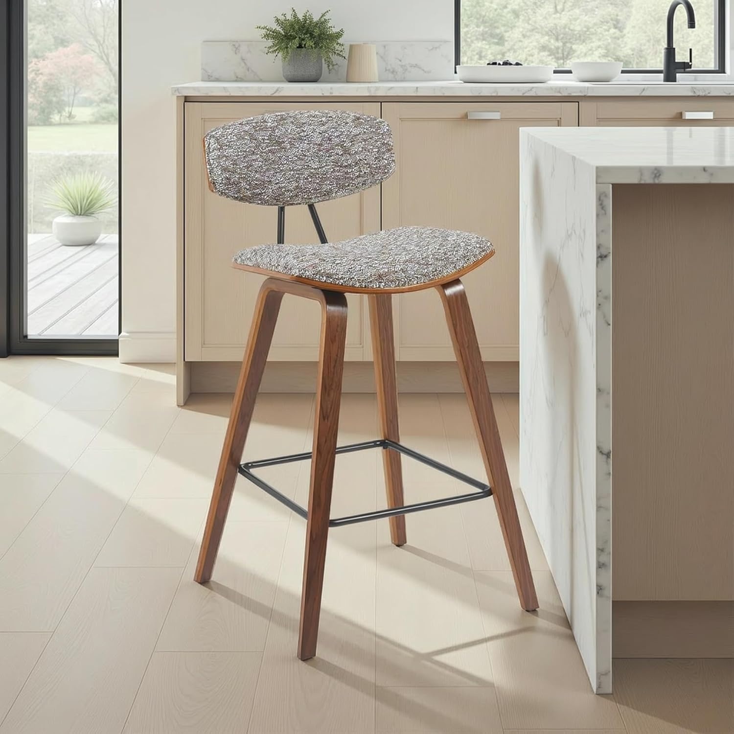 image:imageFox Modern Counter Height Bar Stool with Speckled Blue Upholstered Seat and Black Brushed Wood Frame Set of 2Speckled Brown FabricWalnut