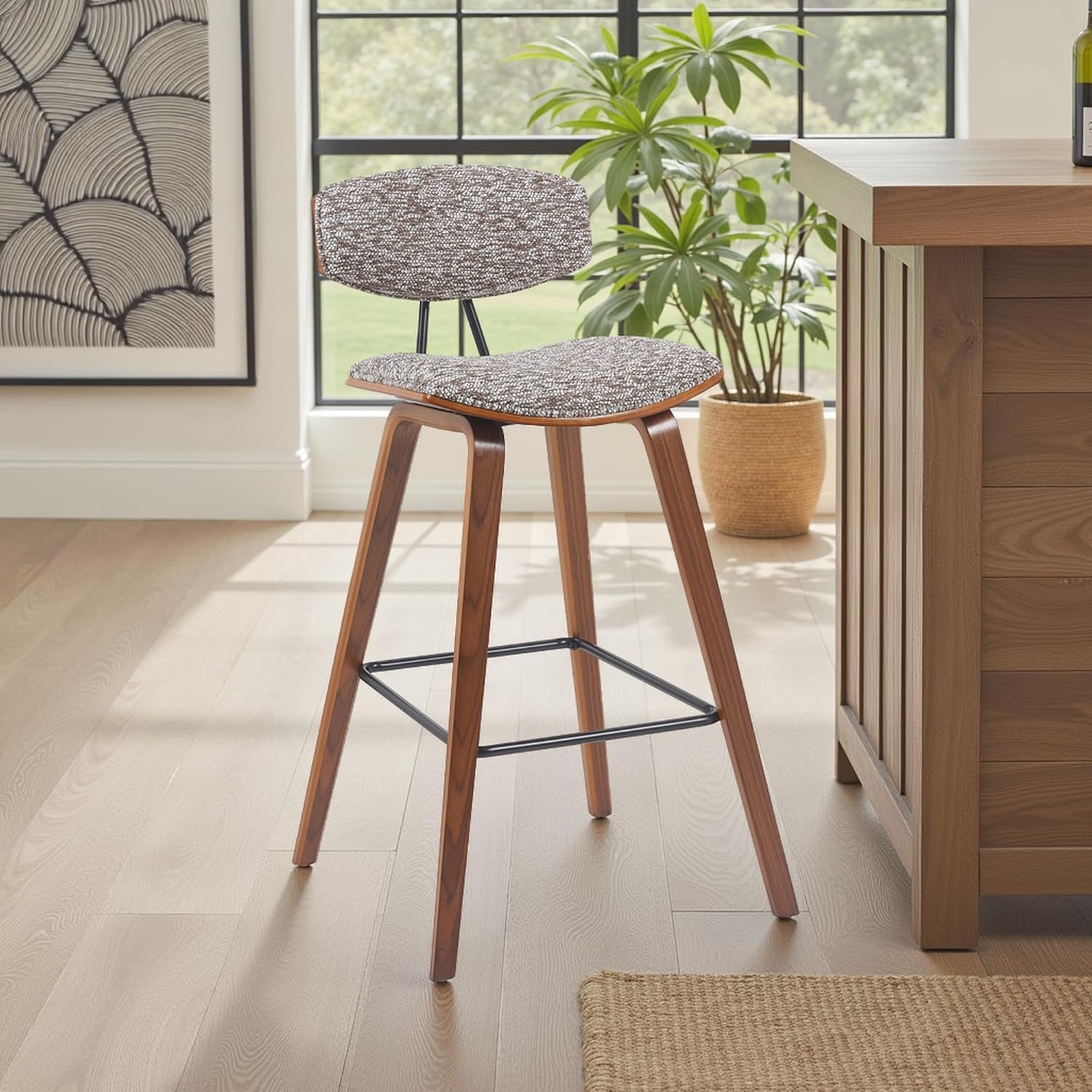 image:imageFox Modern Counter Height Bar Stool with Speckled Blue Upholstered Seat and Black Brushed Wood Frame Set of 2Speckled Brown FabricWalnut