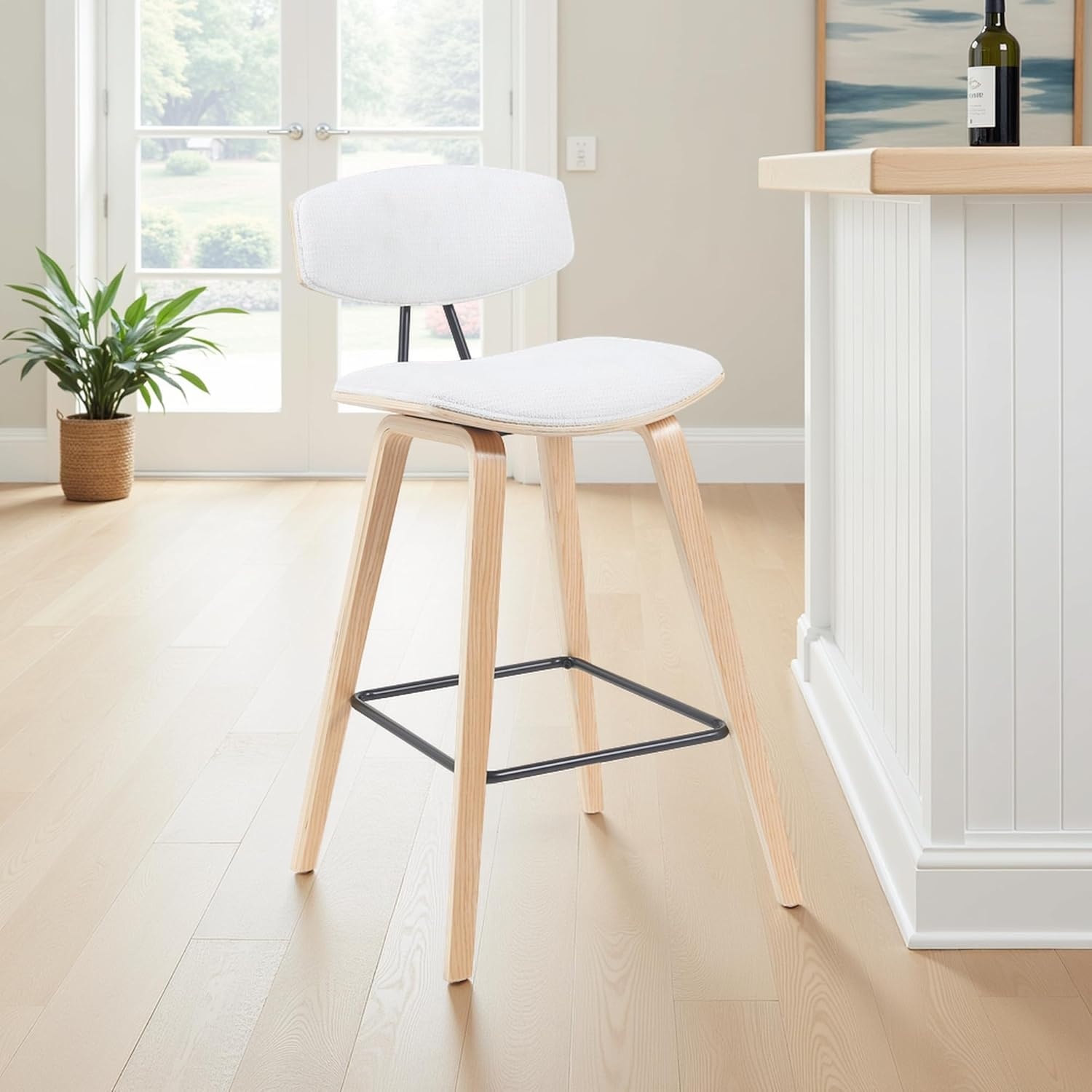 image:imageFox Modern Counter Height Bar Stool with Speckled Blue Upholstered Seat and Black Brushed Wood Frame Set of 2White FabricOak
