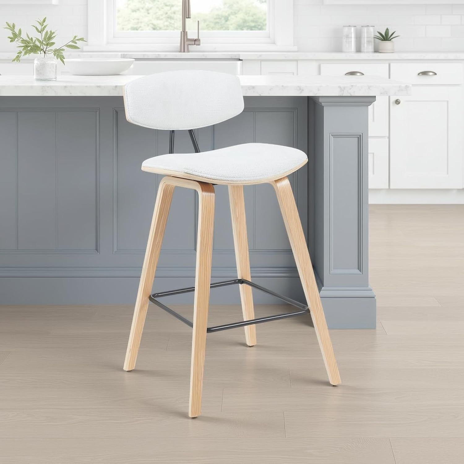 image:imageFox Modern Counter Height Bar Stool with Speckled Blue Upholstered Seat and Black Brushed Wood Frame Set of 2White FabricOak