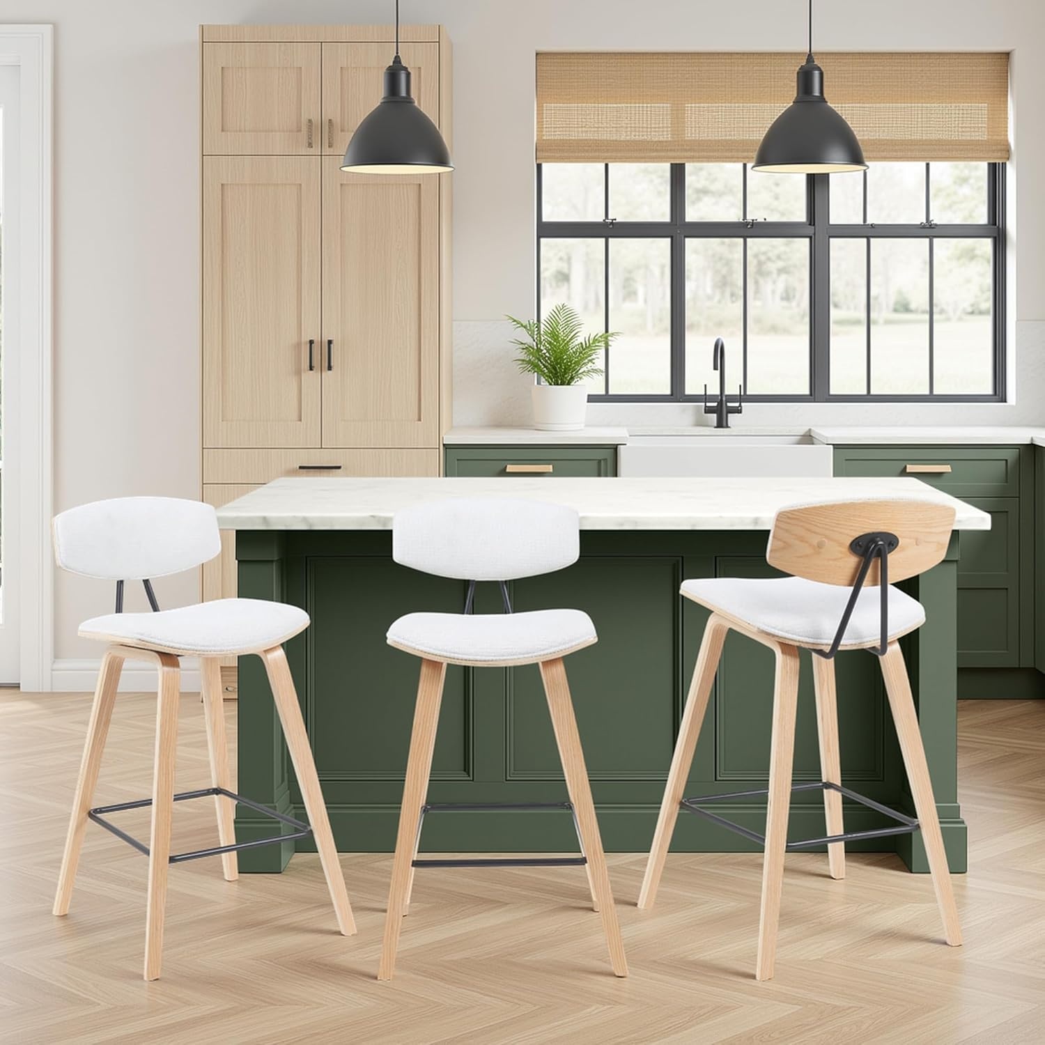 image:imageFox Modern Counter Height Bar Stool with Speckled Blue Upholstered Seat and Black Brushed Wood Frame Set of 2White FabricOak
