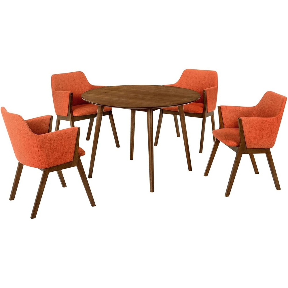 image:imageArmen Living Arcadia and Renzo Round 5Piece Wood Dining Set in OrangeBrown
