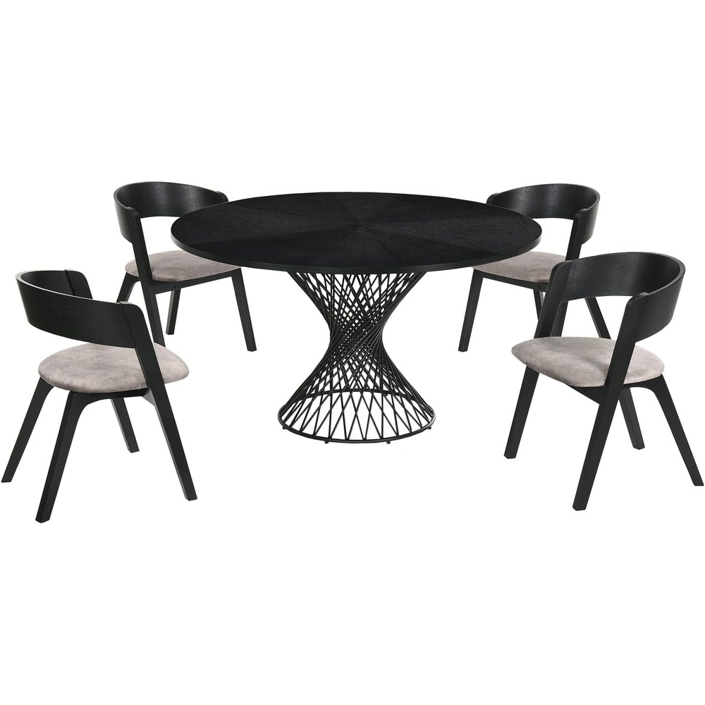 image:imageArmen Living Cirque Jackie 5Piece Wood Dining Table amp Chair Set in WalnutGrayBlack