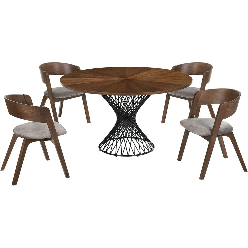 image:imageArmen Living Cirque Jackie 5Piece Wood Dining Table amp Chair Set in WalnutGrayBrown